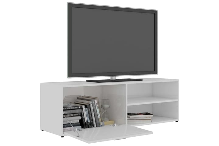 TV-taso korkeakiilto valkoinen 120x34x37 cm lastulevy - Valkoinen - Tv taso & Mediataso