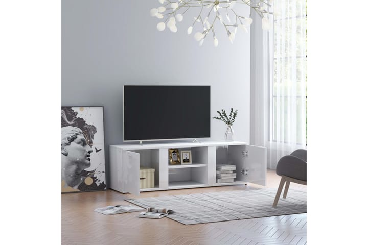 TV-taso korkeakiilto valkoinen 120x34x37 cm lastulevy - Valkoinen - Tv taso & Mediataso