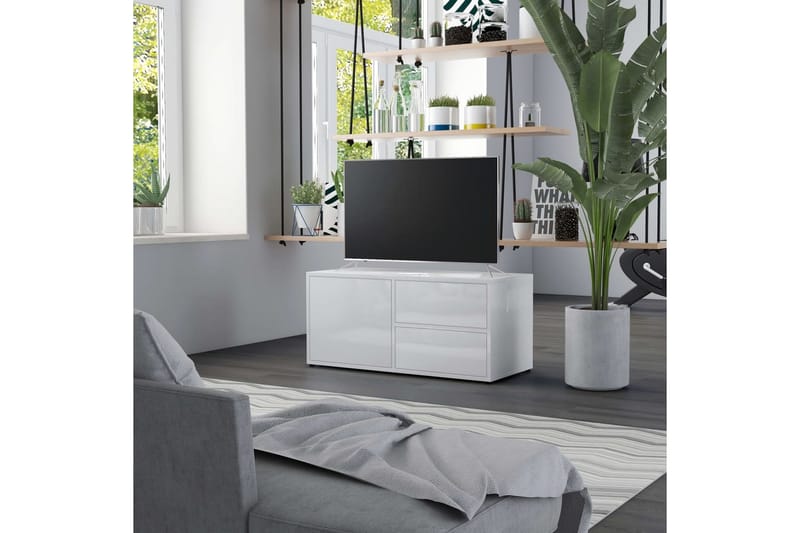 TV-taso korkeakiilto valkoinen 80x34x36 cm lastulevy - Huonekalut - TV- & Mediakalusteet - Tv taso & Mediataso