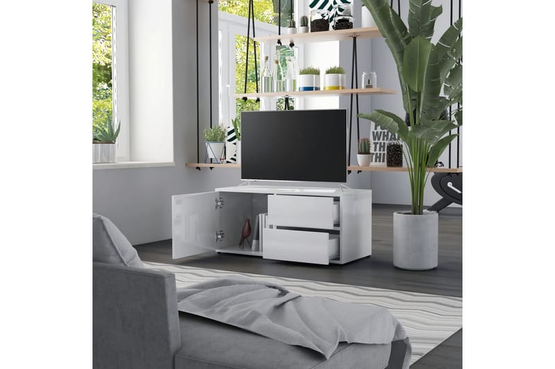 TV-taso korkeakiilto valkoinen 80x34x36 cm lastulevy - Huonekalut - TV- & Mediakalusteet - Tv taso & Mediataso