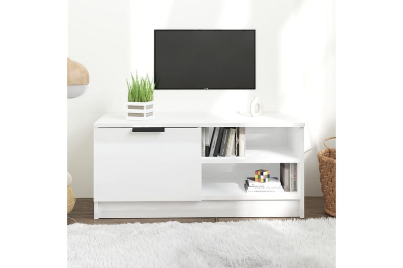 TV-taso korkeakiilto valkoinen 80x35x36,5 cm tekninen puu - Valkoinen - Huonekalut - TV- & Mediakalusteet - Tv taso & Mediataso