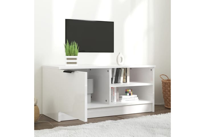 TV-taso korkeakiilto valkoinen 80x35x36,5 cm tekninen puu - Valkoinen - Tv taso & Mediataso