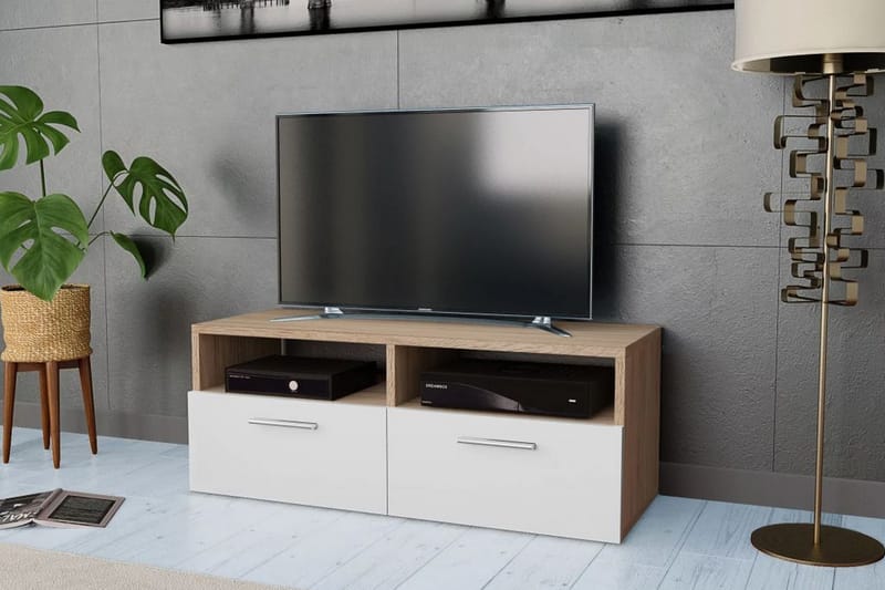 TV-taso Lastulevy 95x35x36 cm Tammi ja Valkoinen - Ruskea - Huonekalut - TV- & Mediakalusteet - Tv taso & Mediataso