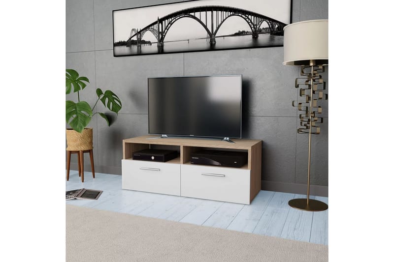 TV-taso Lastulevy 95x35x36 cm Tammi ja Valkoinen - Ruskea - Huonekalut - TV- & Mediakalusteet - Tv taso & Mediataso