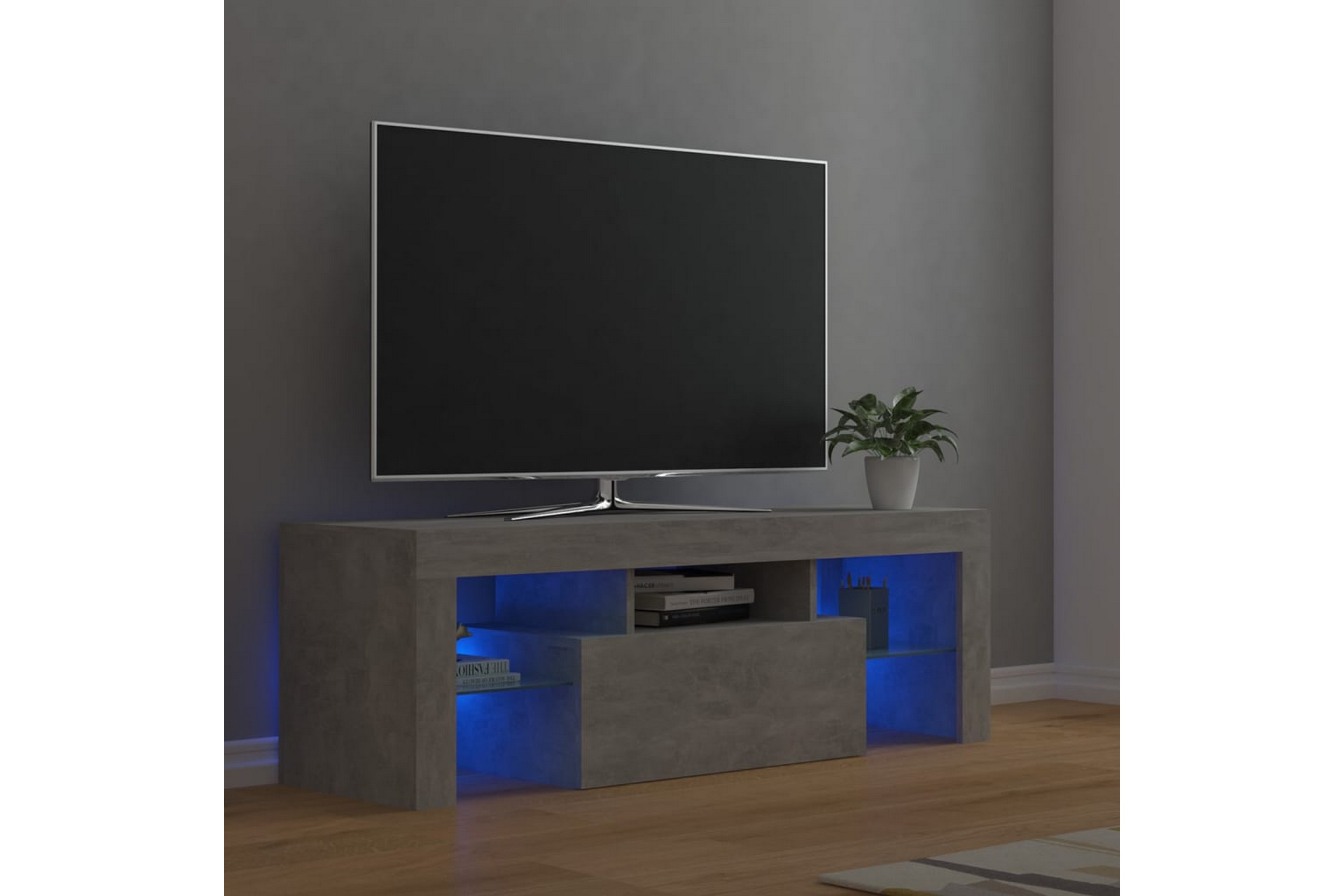 TV-taso LED-valoilla betoninharmaa 120x35x40 cm -