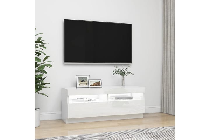 TV-taso LED-valoilla korkeakiilto valkoinen 100x35x40 cm - Tv taso & Mediataso