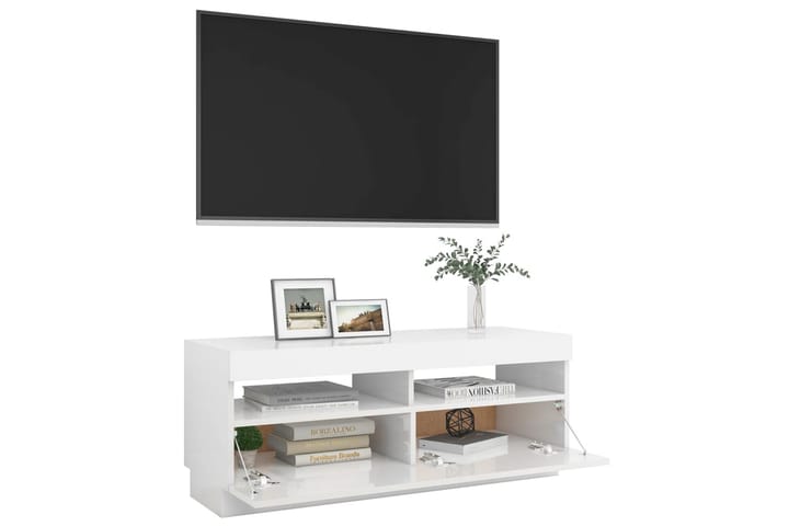TV-taso LED-valoilla korkeakiilto valkoinen 100x35x40 cm - Tv taso & Mediataso