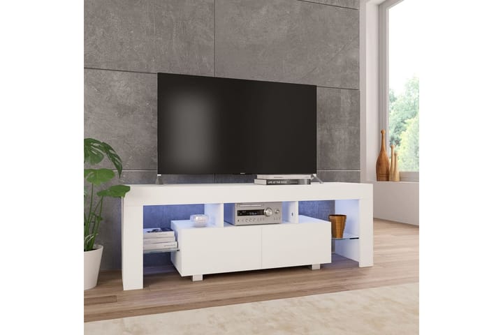 TV-taso LED-valoilla korkeakiilto valkoinen 130x35x45 cm - Valkoinen - Tv taso & Mediataso