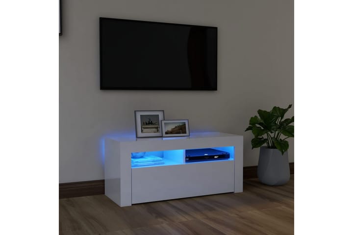 TV-taso LED-valoilla korkeakiilto valkoinen 90x35x40 cm - Tv taso & Mediataso
