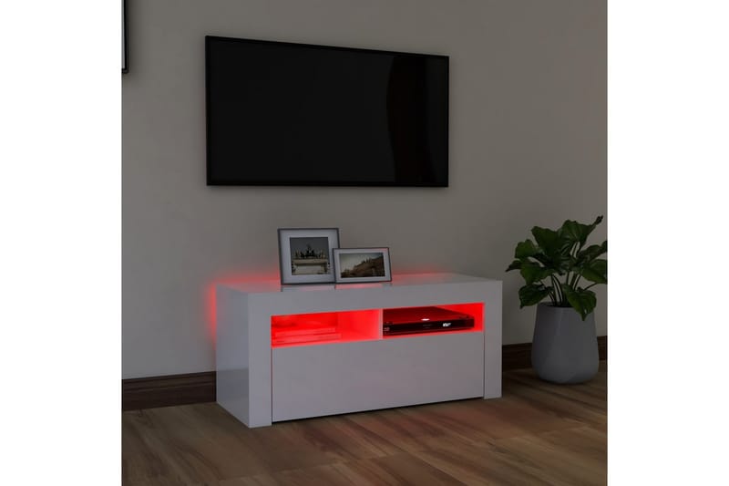 TV-taso LED-valoilla korkeakiilto valkoinen 90x35x40 cm - Huonekalut - TV- & Mediakalusteet - Tv taso & Mediataso