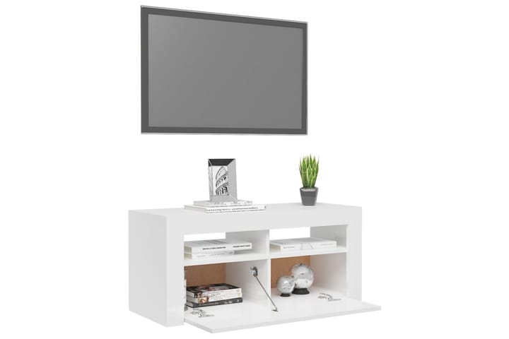 TV-taso LED-valoilla korkeakiilto valkoinen 90x35x40 cm - Tv taso & Mediataso