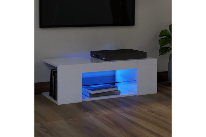 TV-taso LED-valoilla korkeakiilto valkoinen 90x39x30 cm - Huonekalut - TV- & Mediakalusteet - Tv taso & Mediataso