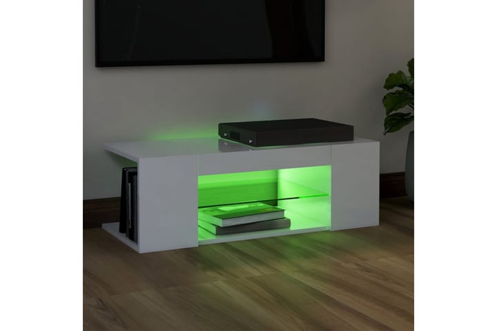 TV-taso LED-valoilla korkeakiilto valkoinen 90x39x30 cm - Tv taso & Mediataso