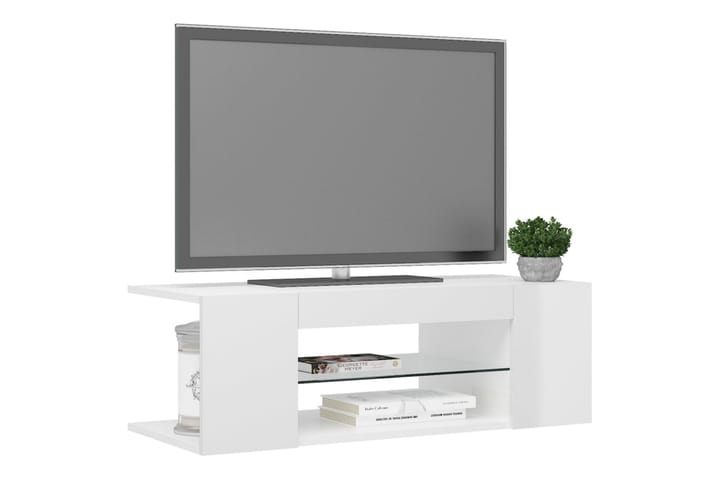 TV-taso LED-valoilla korkeakiilto valkoinen 90x39x30 cm - Tv taso & Mediataso