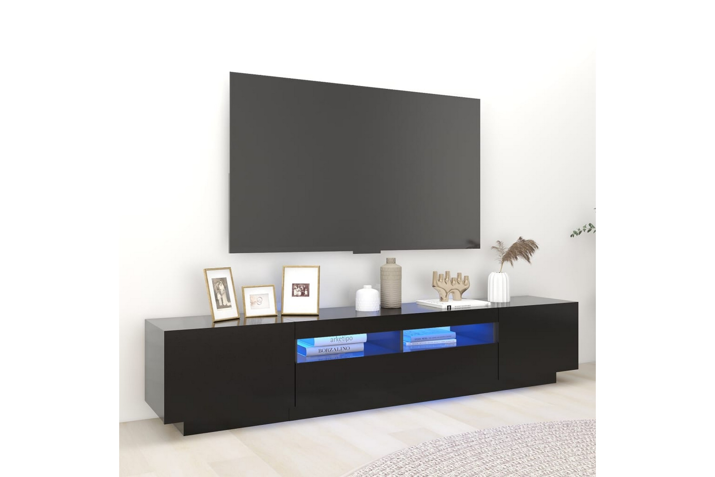 TV-taso LED-valoilla musta 200x35x40 cm -