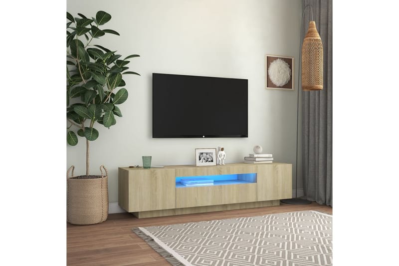 TV-taso LED-valoilla Sonoma-tammi 160x35x40 cm - Tv taso & Mediataso