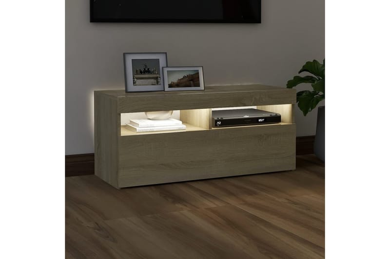 TV-taso LED-valoilla Sonoma-tammi 90x35x40 cm - Ruskea - Huonekalut - TV- & Mediakalusteet - Tv taso & Mediataso