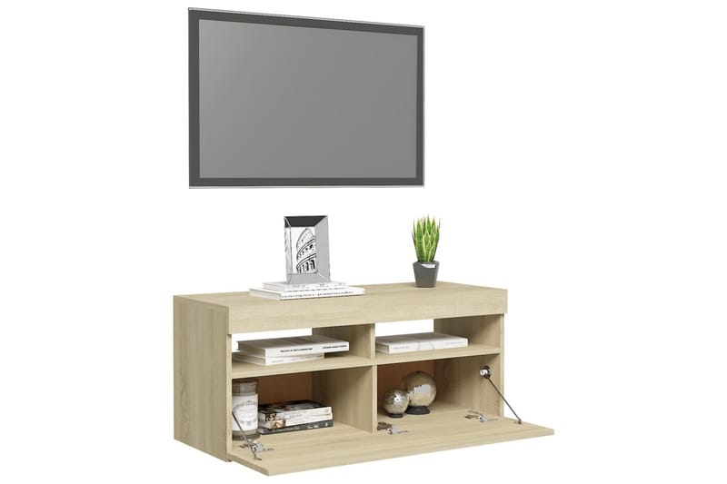TV-taso LED-valoilla Sonoma-tammi 90x35x40 cm - Ruskea - Huonekalut - TV- & Mediakalusteet - Tv taso & Mediataso