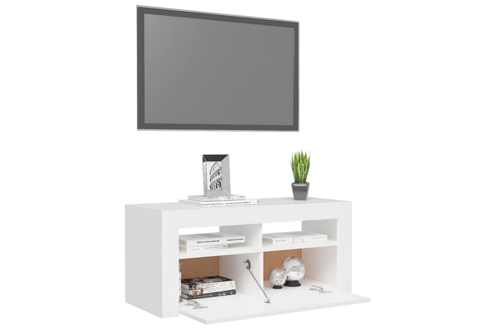 TV-taso LED-valoilla valkoinen 90x35x40 cm - Tv taso & Mediataso