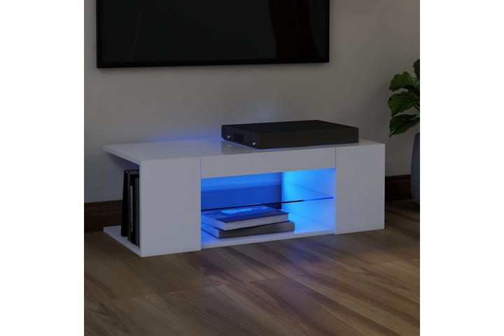 TV-taso LED-valoilla valkoinen 90x39x30 cm - Tv taso & Mediataso