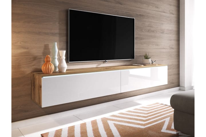 TV-taso Lourmais LED-valaistus - Puu/Luonnonväri/Valk/Valk LED - Tv taso & Mediataso