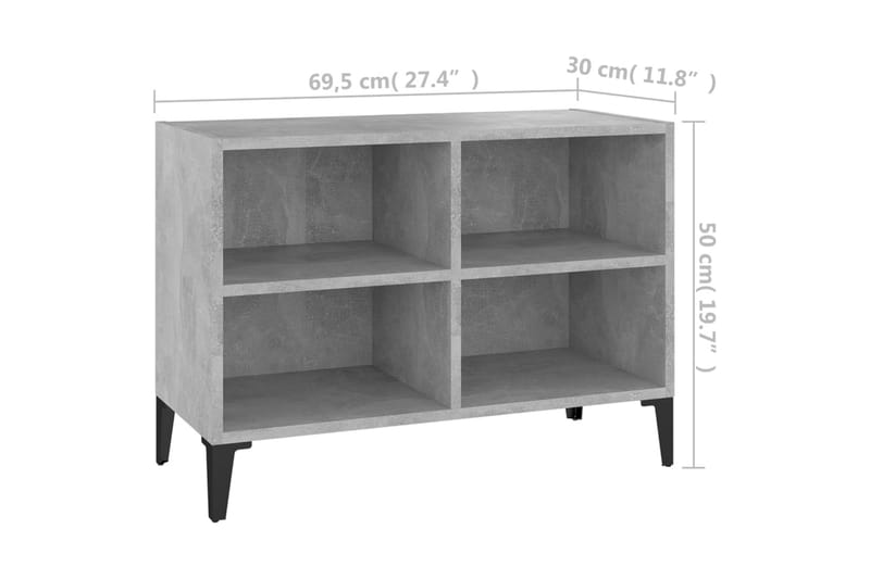 TV-taso metallijaloilla betoninharmaa 69,5x30x50 cm - Huonekalut - TV- & Mediakalusteet - Tv taso & Mediataso