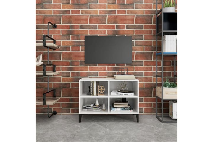 TV-taso metallijaloilla korkeakiilto valkoinen 69,5x30x50 cm - Valkoinen - Tv taso & Mediataso