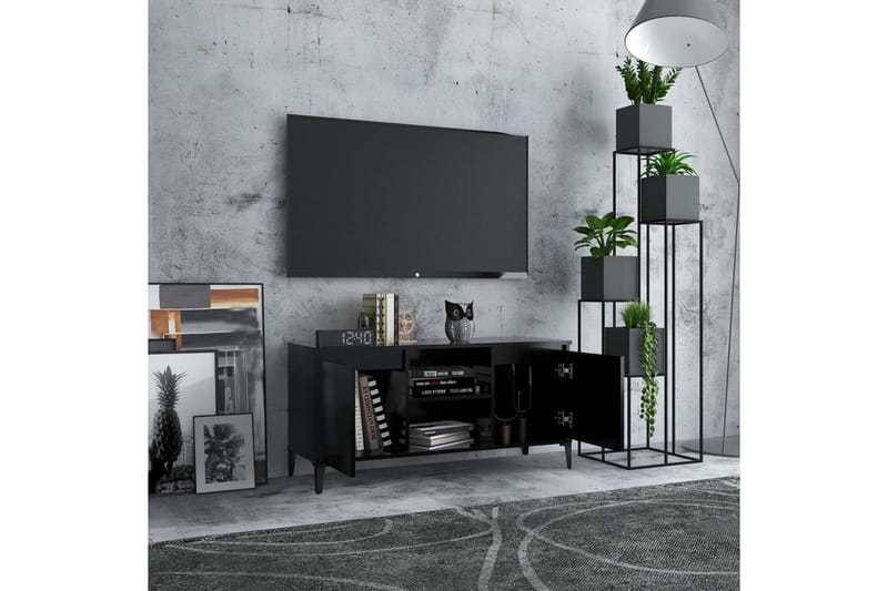 TV-taso metallijaloilla musta 103,5x35x50 cm - Musta - Huonekalut - TV- & Mediakalusteet - Tv taso & Mediataso