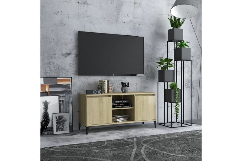 TV-taso metallijaloilla Sonoma-tammi 103,5x35x50 cm - Ruskea - Huonekalut - TV- & Mediakalusteet - Tv taso & Mediataso