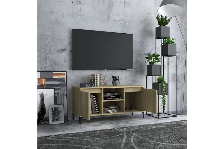 TV-taso metallijaloilla Sonoma-tammi 103,5x35x50 cm - Ruskea - Tv taso & Mediataso