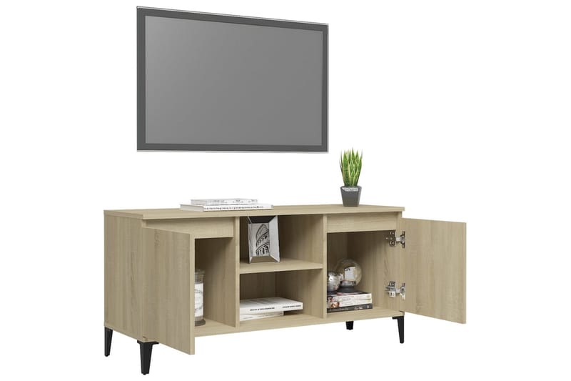 TV-taso metallijaloilla Sonoma-tammi 103,5x35x50 cm - Ruskea - Huonekalut - TV- & Mediakalusteet - Tv taso & Mediataso