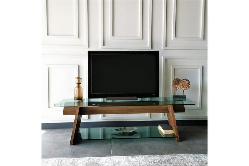 TV-taso Meyling 158 cm - Pähkinä/Vihreä - Huonekalut - TV- & Mediakalusteet - Tv taso & Mediataso