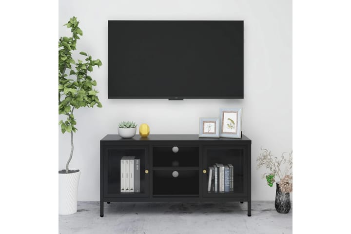 TV-taso musta 105x35x52 cm teräs ja lasi - Musta - Tv taso & Mediataso