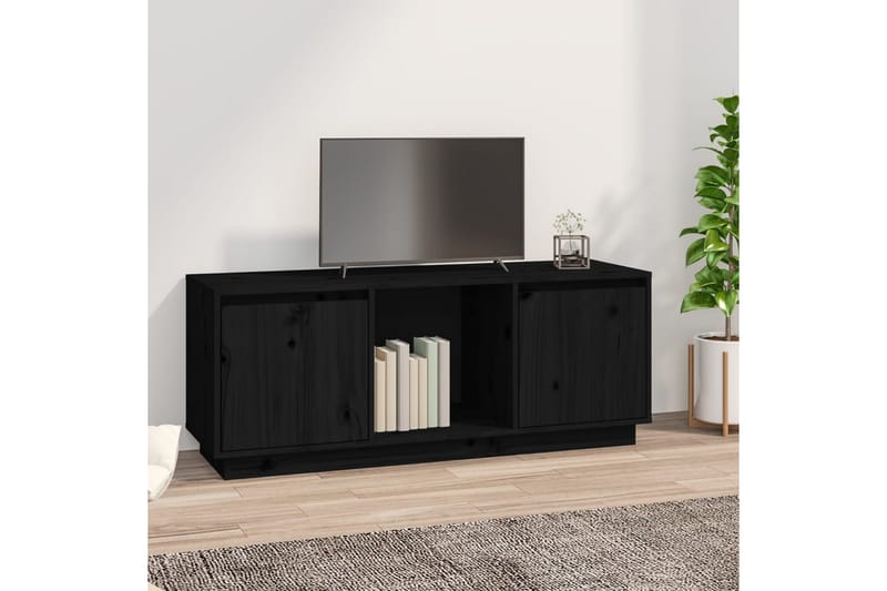 TV-taso musta 110,5x35x44 cm täysi mänty - Musta - Huonekalut - TV- & Mediakalusteet - Tv taso & Mediataso