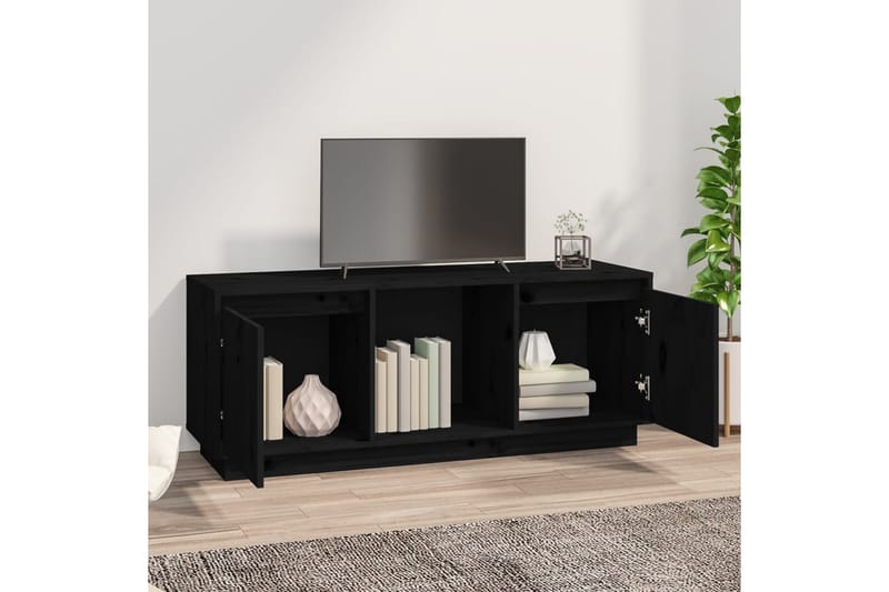 TV-taso musta 110,5x35x44 cm täysi mänty - Musta - Huonekalut - TV- & Mediakalusteet - Tv taso & Mediataso