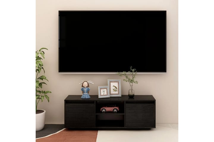 TV-taso musta 110x30x40 cm täysi mänty - Musta - Tv taso & Mediataso