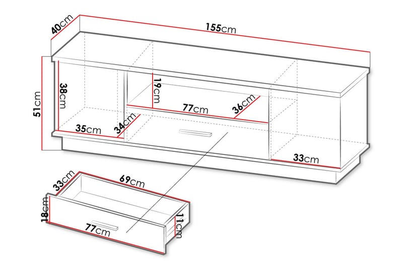 TV-Taso - Musta/Tammi - Huonekalut - TV- & Mediakalusteet - Tv taso & Mediataso