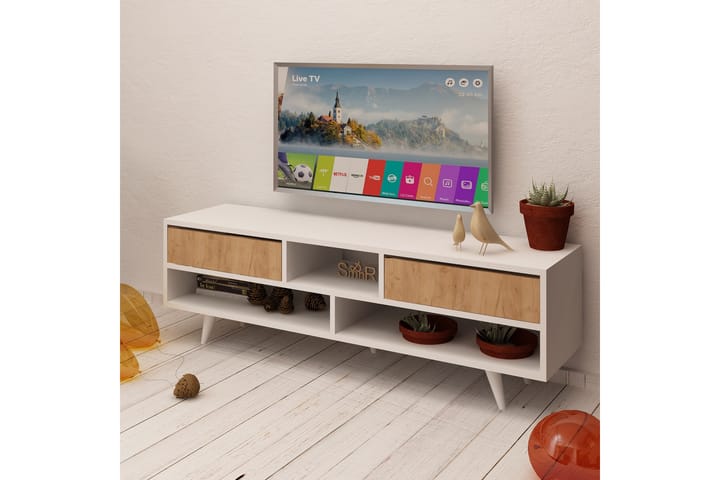 TV-taso Naidaj 140 cm - Valkoinen/Ruskea - Tv taso & Mediataso