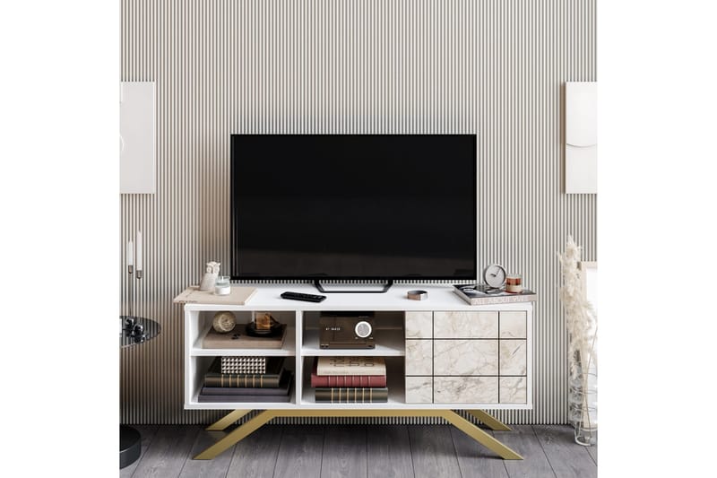 TV-taso Northeim 130 cm - Valkoinen/Kulta - Huonekalut - TV- & Mediakalusteet - Tv taso & Mediataso