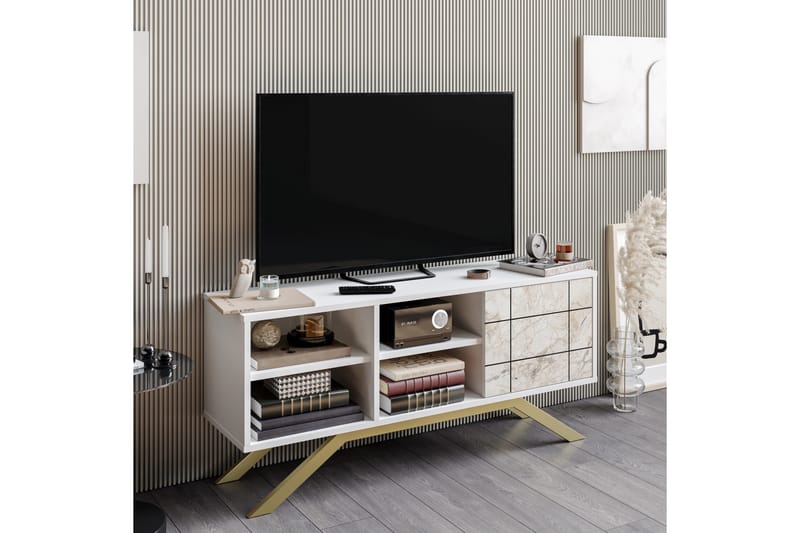 TV-taso Northeim 130 cm - Valkoinen/Kulta - Huonekalut - TV- & Mediakalusteet - Tv taso & Mediataso