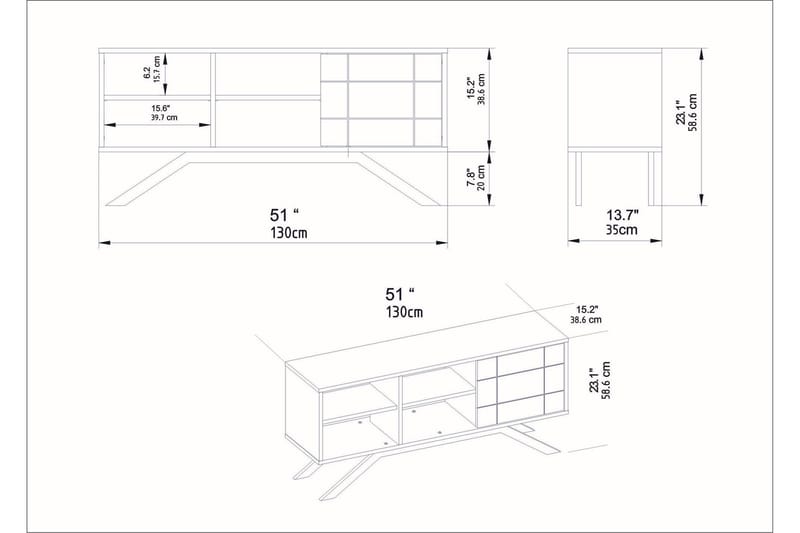 TV-taso Northeim 130 cm - Valkoinen/Kulta - Tv taso & Mediataso