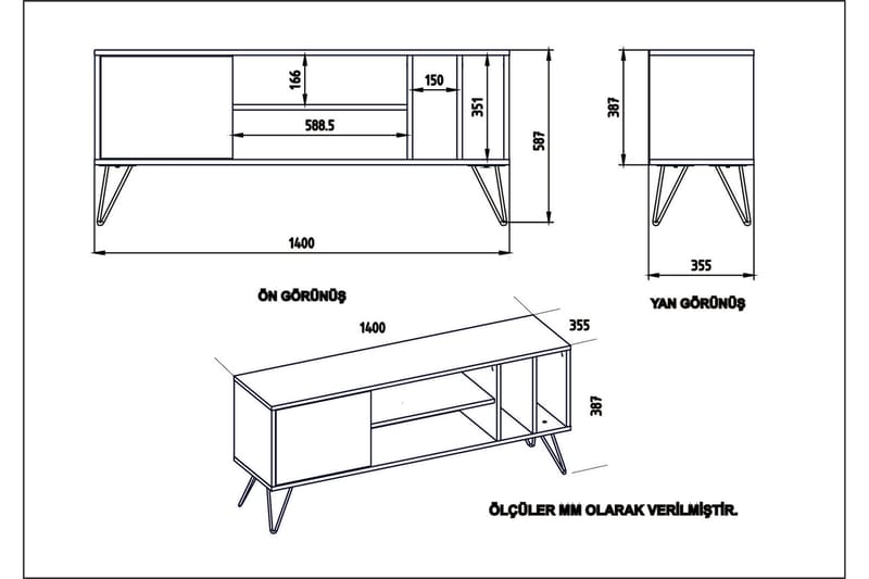 TV-taso Rease 140 cm - Pähkinä/Musta/Valkoinen - Tv taso & Mediataso