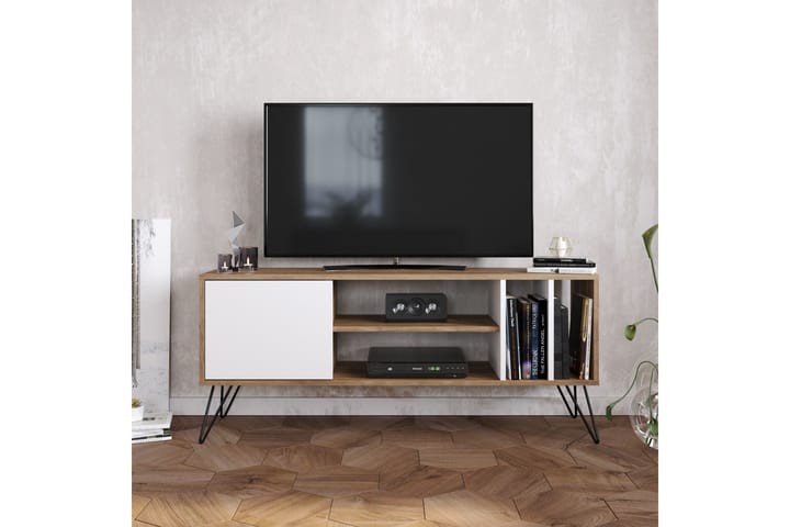 TV-taso Rease 140 cm - Pähkinä/Musta/Valkoinen - Tv taso & Mediataso