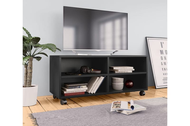 TV-taso rullapyörillä musta 90x35x35 cm lastulevy - Musta - Huonekalut - TV- & Mediakalusteet - Tv taso & Mediataso