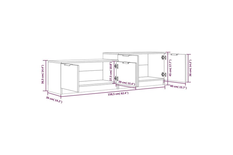 TV-taso ruskea tammi 158,5x36x45 cm tekninen puu - Ruskea - Tv taso & Mediataso