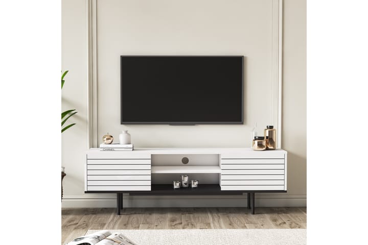 TV-taso Salminda 160 cm - Valkoinen/Musta - Tv taso & Mediataso