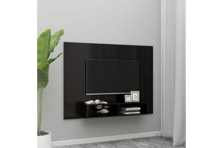 TV-taso seinälle korkeakiilto musta 135x23,5x90cm lastulevy - Musta - Tv taso & Mediataso