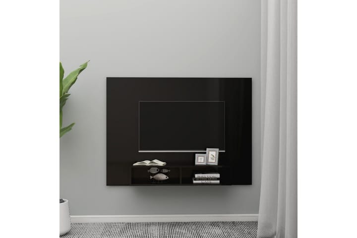 TV-taso seinälle korkeakiilto musta 135x23,5x90cm lastulevy - Musta - Tv taso & Mediataso
