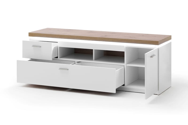 TV-taso Sirbaugh 156 cm - Valkoinen/Tammi - Huonekalut - TV- & Mediakalusteet - Tv taso & Mediataso