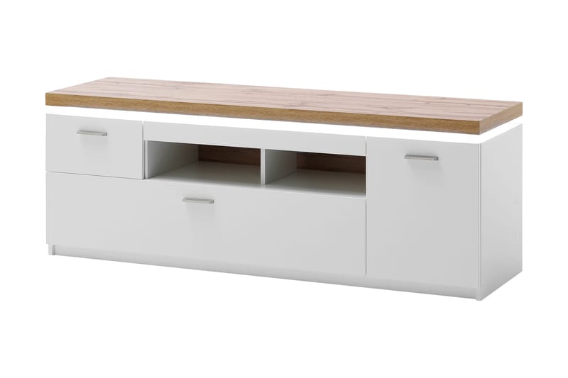 TV-taso Sirbaugh 156 cm, Valkoinen/Tammi